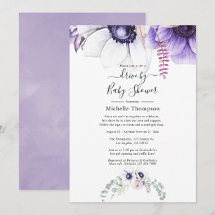 Staub-Violett-Aquarell-Blumen-Drive-By-Dusche Einladung