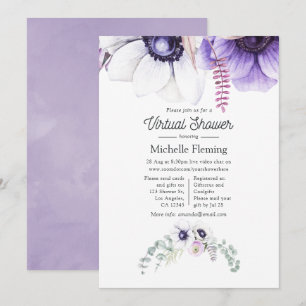 Staub-Violett-Aquarell-Blumen-Virtual-Baby-Shower Einladung