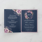 Staub-Violett-Blumen-QR-Code-Navy-Blau-Hochzeit Einladung (Innenseite)
