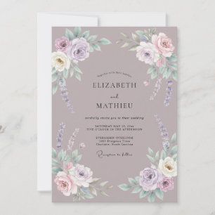 Staub-Violette-Ranunculus-Eukalyptus-Hochzeit Einladung