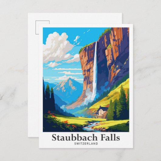 Staubbach Falls Switzerland Travel Illustration Postkarte (Vorne/Hinten)