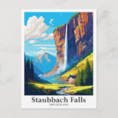 Staubbach Falls Switzerland Travel Illustration Postkarte (Vorderseite)
