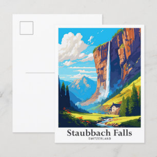 Staubbachfälle Schweiz Reiseillustration Postkarte