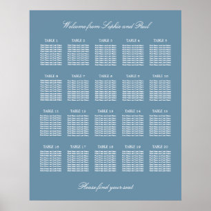 Staubblau 20 Tisch Hochzeit Sitzordnung Poster