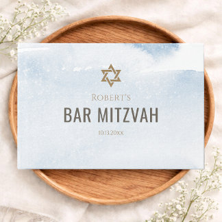 Staubblau-Aquarell-Bar-Mizwa Gästebuch