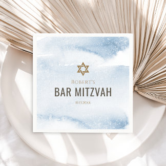 Staubblau-Aquarell-Bar-Mizwa Serviette
