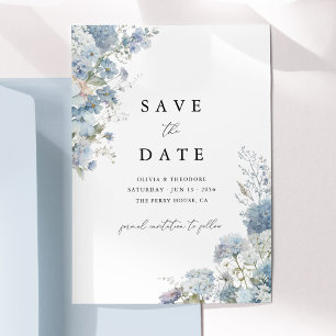 Staubblau Aquarell Blumen Elegant Save The Date