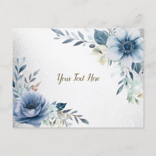 Staubblau Aquarell Blumen Silber Elegant Postkarte