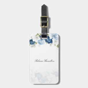 Staubblau Aquarell Blumen Skript individuell Gepäckanhänger