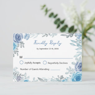 Staubblau-Aquarell-Blumengarten-Hochzeit RSVP Karte