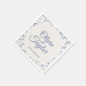 Staubblau Aquarell Blumenhochzeit Serviette (Ecke)