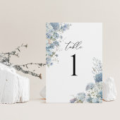 Staubblau-Aquarell-Blumentisch-Nummer Tischnummer