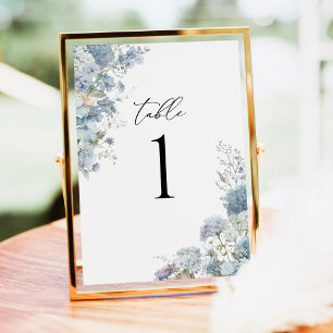 Staubblau-Aquarell-Blumentisch-Nummer Tischnummer