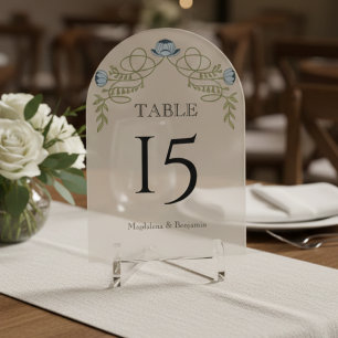 Staubblau Art Nouveau Florale Hochzeitstisch-Numme Acryleinladungen