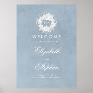 Staubblau Baby's Atem Hochzeits-Willkommensschild Poster