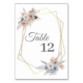 Staubblau Beige Blumen Gold Hochzeit Tischnummer (Vorderseite)