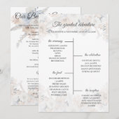 Staubblau Beige Blumen Gold Hochzeitsprogrammkarte Programm (Vorne/Hinten)