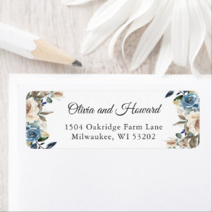 Staubblau-Beige-Boho-Blumen-Rücksende-Adressetiket