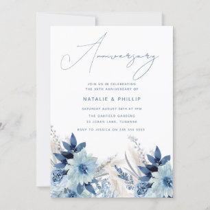 Staubblau Blumen 50. 60. Hochzeitstag Einladung