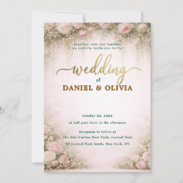 Staubblau Blumen Gold Schrift Foto-Overlay Einladung