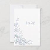 Staubblau Botanische Daisy QR-Code Hochzeit RSVP Karte (Vorderseite)
