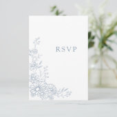 Staubblau Botanische Daisy QR-Code Hochzeit RSVP Karte (Stehend Vorderseite)