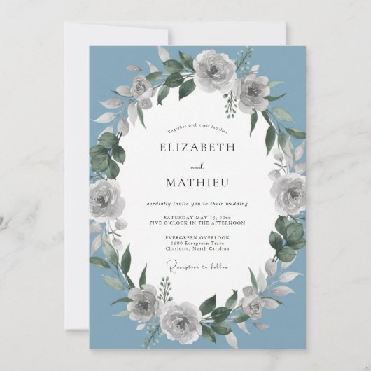 Staubblau-botanische-whimsy-Hochzeit Einladung (Vorderseite)