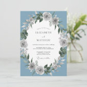 Staubblau-botanische-whimsy-Hochzeit Einladung (Stehend Vorderseite)