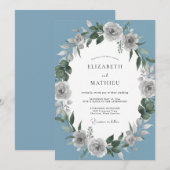 Staubblau-botanische-whimsy-Hochzeit Einladung (Vorne/Hinten)