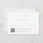 Staubblau Chic | Traditionell und QR Code RSVP Karte (Vorderseite)