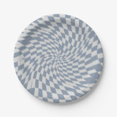 Staubblau & Creme Verdrehte Karierte Spirale Hypno Pappteller (Vorderseite)