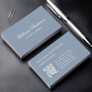 Staubblau Einfacher QR-Code und Kalligrafie Visitenkarte