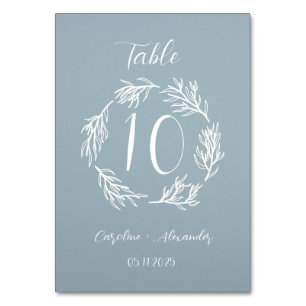 Staubblau Einfaches Florales Skript Minimalistisch Tischnummer
