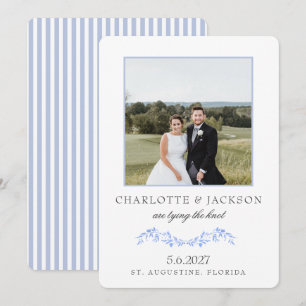 Staubblau Elegant Klassisch Floral Mit Foto Save The Date