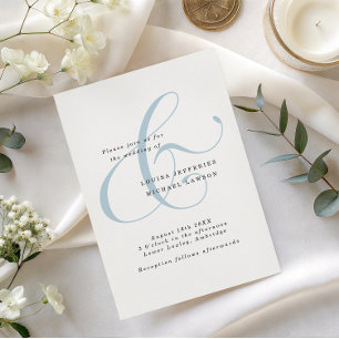 Staubblau elegante Ampersand Minimalistische Hochz Einladung