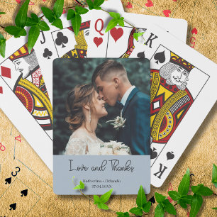 Staubblau elegante Hochzeit Liebe und Dank Foto Spielkarten