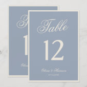 Staubblau Elegante Hochzeit Tischnummer (Vorne/Hinten)
