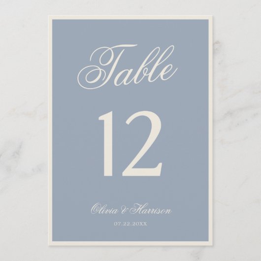 Staubblau Elegante Hochzeit Tischnummer (Vorderseite)