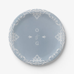 Staubblau elegante romantische Vintage-Hochzeit Pappteller