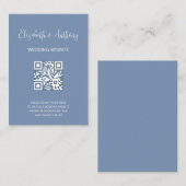 Staubblau Elegante Schrift | QR-Code Hochzeits-RSV Begleitkarte (Vorne/Hinten)