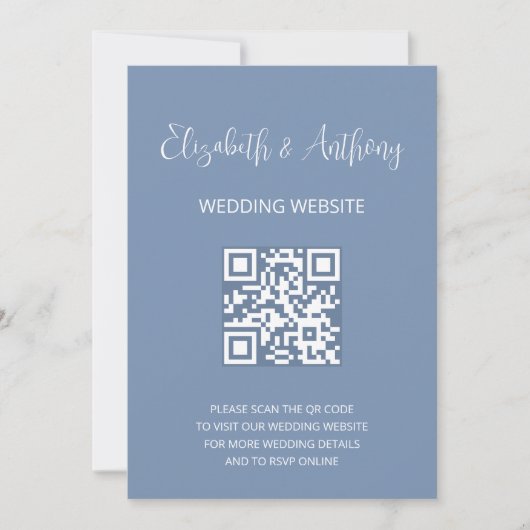 Staubblau Elegante Schrift | QR-Code Hochzeits-RSV Einladung (Vorderseite)