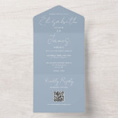 Staubblau elegante Schriftart QR-Code Hochzeit All In One Einladung (Innen Boden)