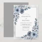 Staubblau elegante Winterhochzeit Einladung (Vorne/Hinten)
