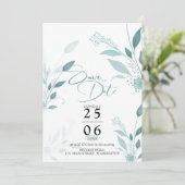 Staubblau Eukalyptus Teal Foto QR Code Hochzeit Save The Date (Stehend Vorderseite)
