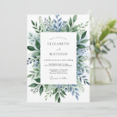 Staubblau exquisite botanische Hochzeit Einladung (Stehend Vorderseite)