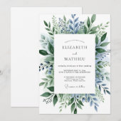 Staubblau exquisite botanische Hochzeit Einladung (Vorne/Hinten)