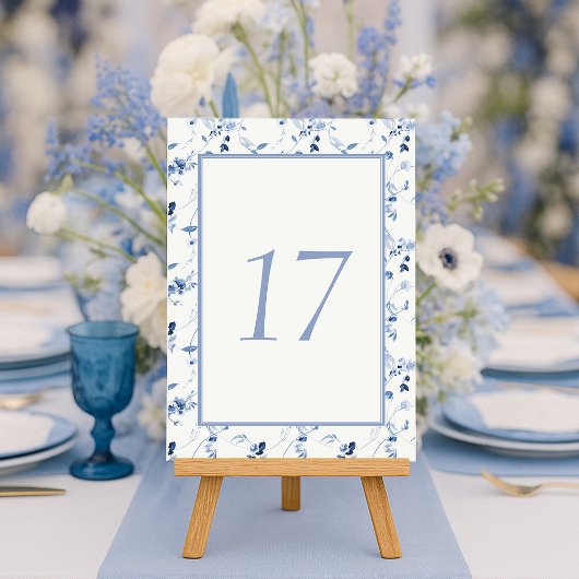 Staubblau Fine Art Florale Hochzeit Tischnummer