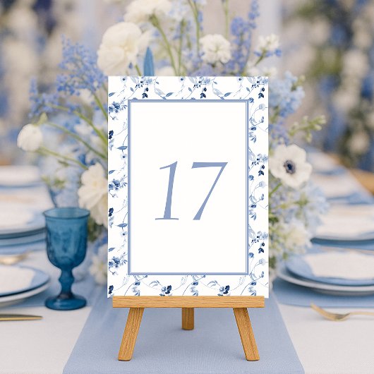 Staubblau Fine Art Florale Hochzeit Tischnummer