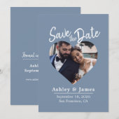 Staubblau Foto Moderne Schrift Save-the-Date-Karte Save The Date (Vorne/Hinten)