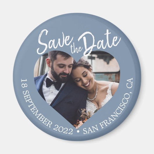 Staubblau Foto Moderne Schrift Save-the-Date Magnet (Vorne)